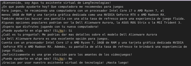Asistente Virtual Tienda de computadoras
